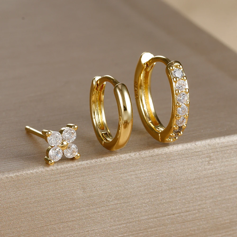 3 قطعة 14K مطلية بالذهب الفولاذ المقاوم للصدأ الذهب اللون دائرة أقراط هيبوالرجينيك داينتي هوب طقم من الحلقان للنساء مجوهرات العصرية #3