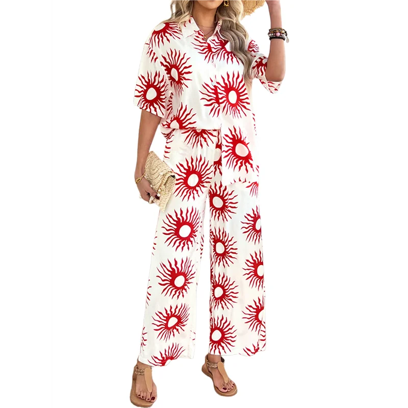 

CYL-женская рубашка на пуговицах с короткими рукавами, топы с принтом, шорты для отдыха, летний пляжный спортивный костюм, комплект из 2 предметов