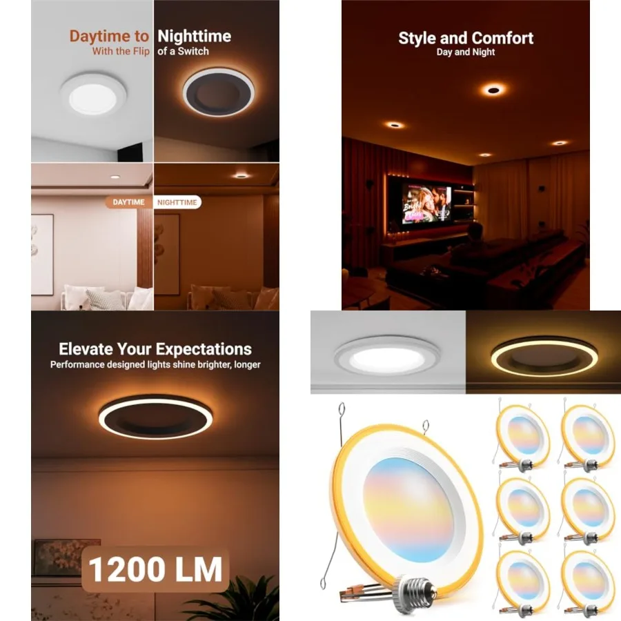 

Sunco 6 Pack 6 Inch LED Recessed Lighting Retrofit with Night Light, 2700K/3000K/4000K/5000K/6000K Selectable, Dimmable Can Lig