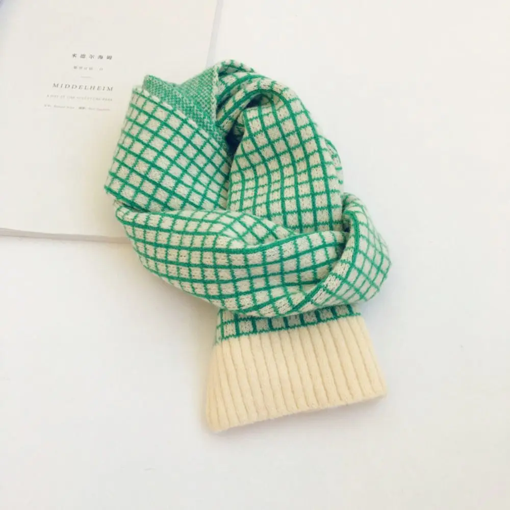 Plaid Pattern Knitted Wool Scarf Thicken Warm Winter Outdoor Children Neck Warmer Windproof Thermal Snood Cowl Autumn Winter
