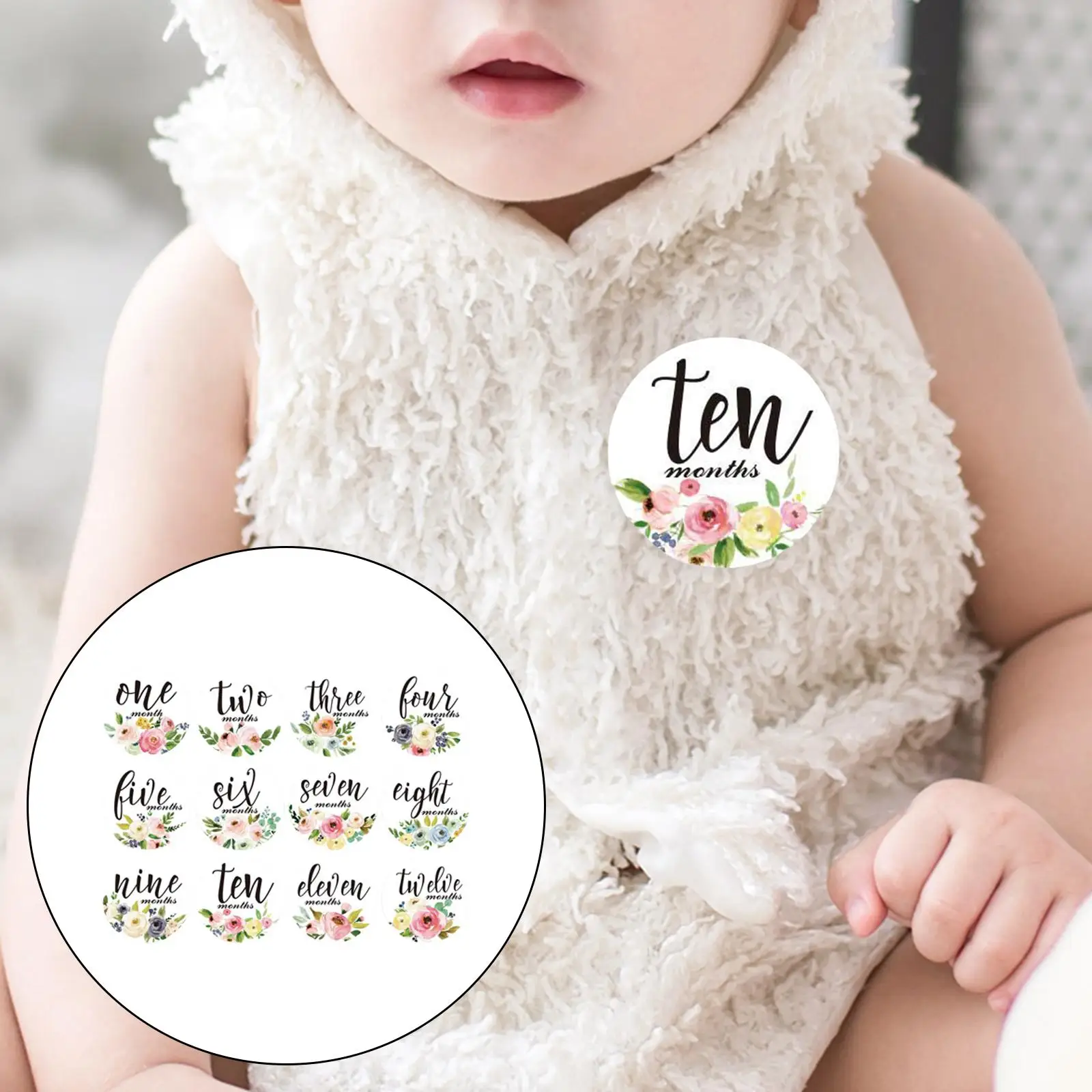 12 Pieces Baby Milestone Monthly Stickers with Flower, , Appropriate Month On Baby'