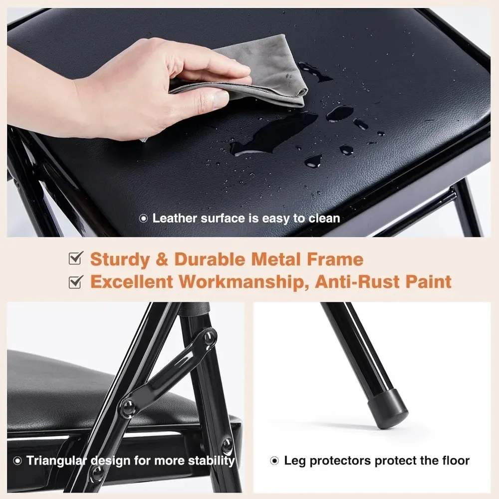 كرسي قابل للطي 12 قطعة، كراسي قابلة للطي مبطنة بالجلد، كراسي معدنية قوية قابلة للطي، سهلة الاستخدام والتخزين، - الأفضل #3