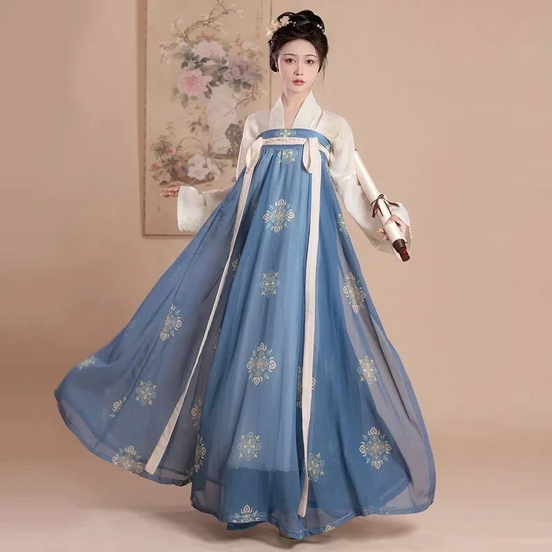 

WATER Hanfu Women's Chinese Traditional Dresses Ancient Costume Clothes for Women Han Element Blue Spring Summer Photography Set