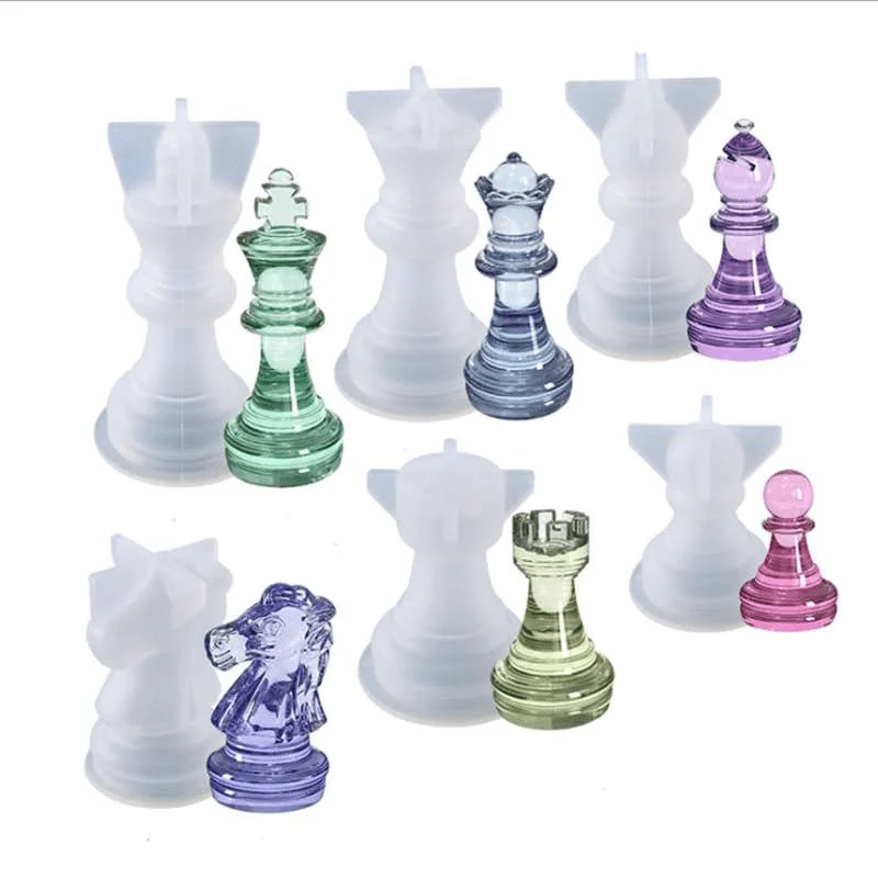 1/6pcs DIY Crystal Dropping Silicone Chess Mold King Queen Knight Chess Mold Complete Set