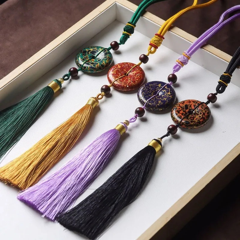 Intangible Cultural Heritage Lacquer Beads Peace Buckle Pendant Vintage Keychain Ornament Ethnic Style Protective Amulet Gift
