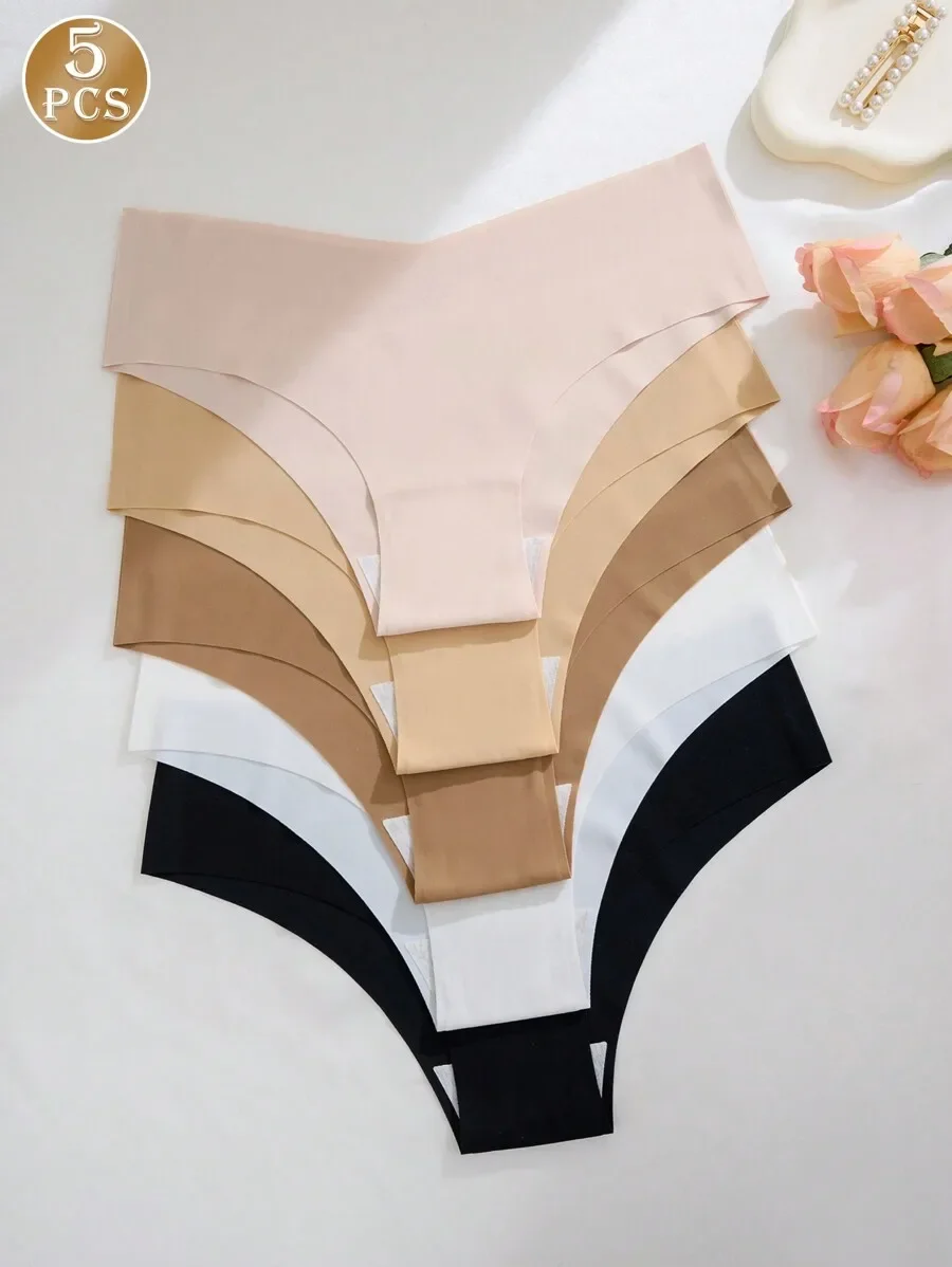 

5 Pcs Women Seamless Low Rise Breathable Comfort Panties Solid Color