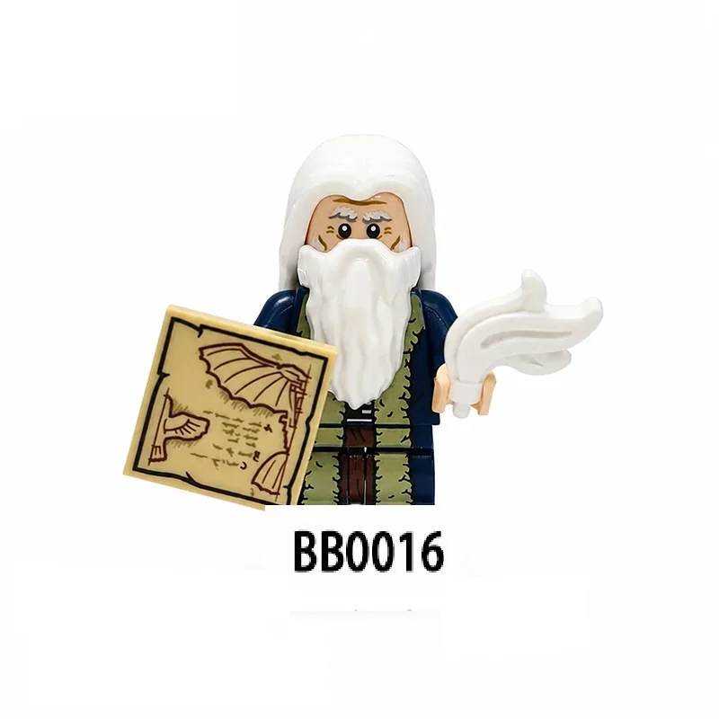 BB0016 BB0017 Christopher Columbus, Leonardo Da Vinci Building‑Block Minifigures