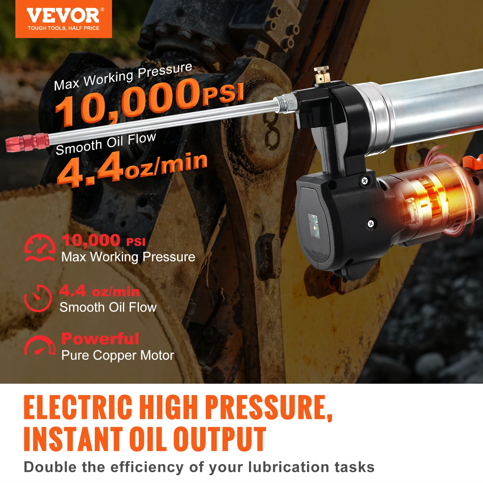 VEVOR Cordless Grease Gun 20V 10000 PSILong Hose, Electric Grease Gun Kit Professional with Carrying Case Two Batteries  Charger