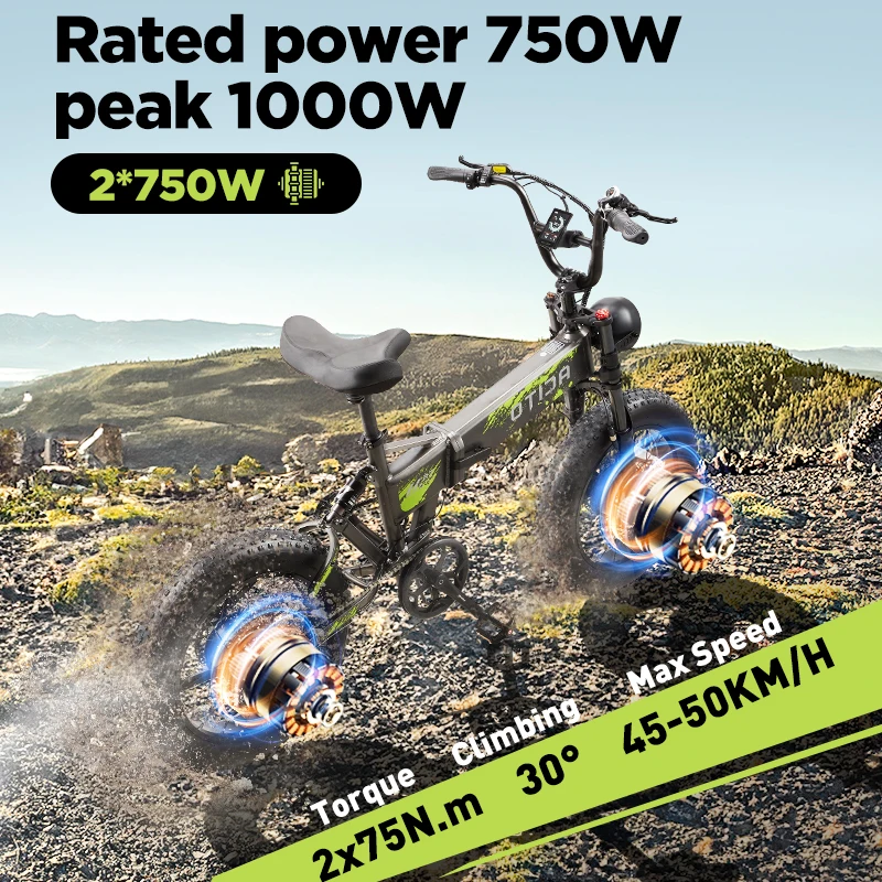 OTIDA R7pro 2000W Electric Bike Dual Motor 20Inch City Ebike Off Road 48V20AH Powerful Mountain Foldable Adults Electric Bicycle