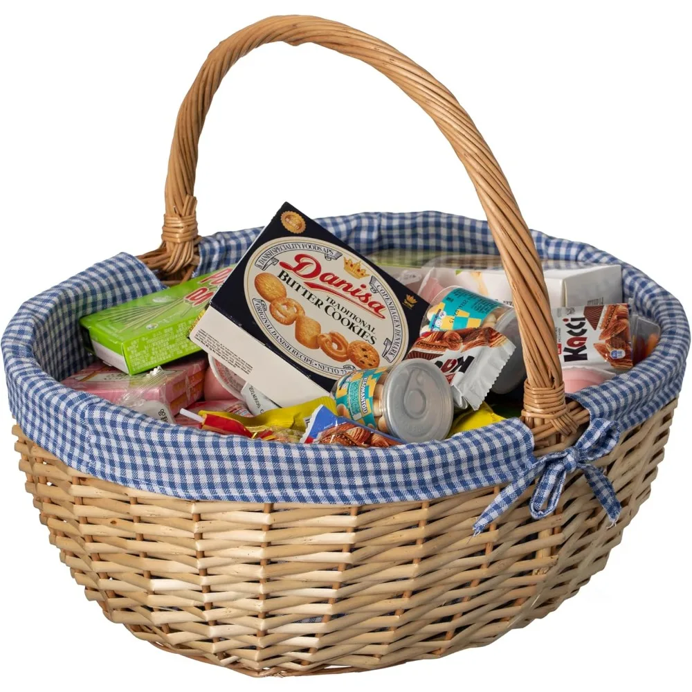 Picnic Basket with Handle and Washable Plaid Liner - Ideal for Outdoor Adventures, Photoshoots and Home Décor