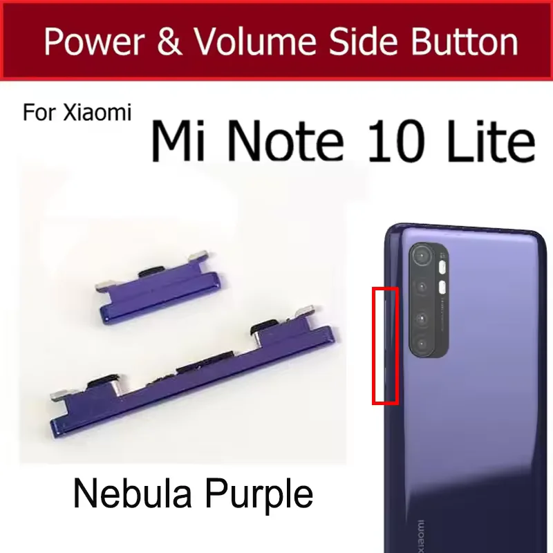 For Xiaomi Mi CC9 Pro Mi Note 10 Pro Mi Note 10 Lite Power Volume Switch Key Button Repair Parts On Off Power Volume Side Button
