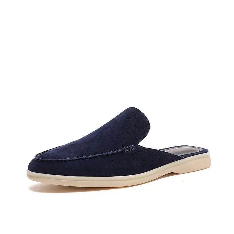 Summer 2025 New Slippers Women's Slip-On Shoes Large Size 4348 Velvet Surface Half Slippers Casual Style round Head Breathable