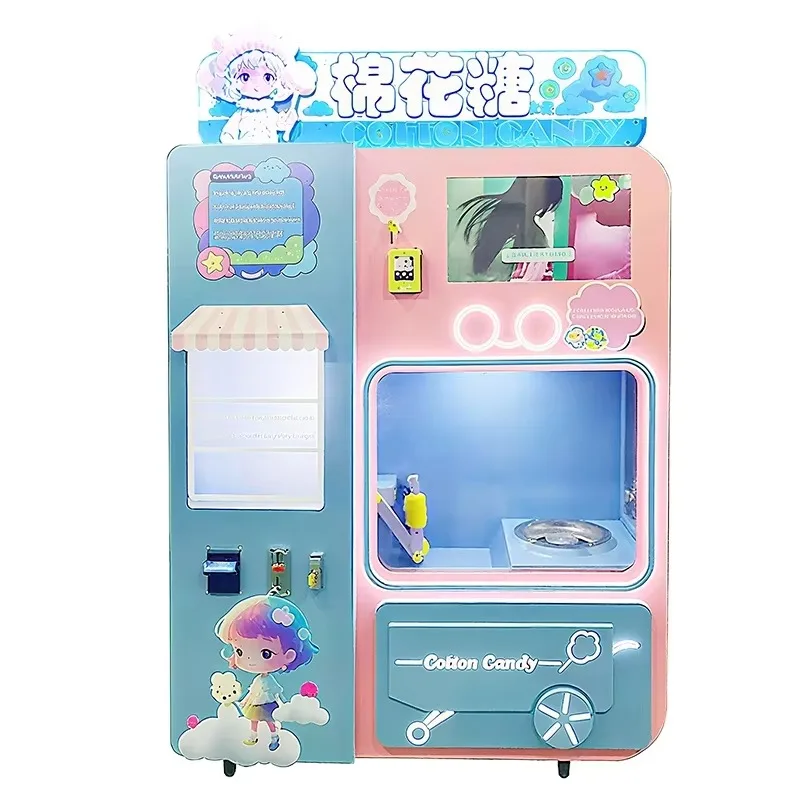 Customized Fully Automatic Double Cotton Candy Vending Machine Fruit Raw Material Food Bakery Applications New Condition
