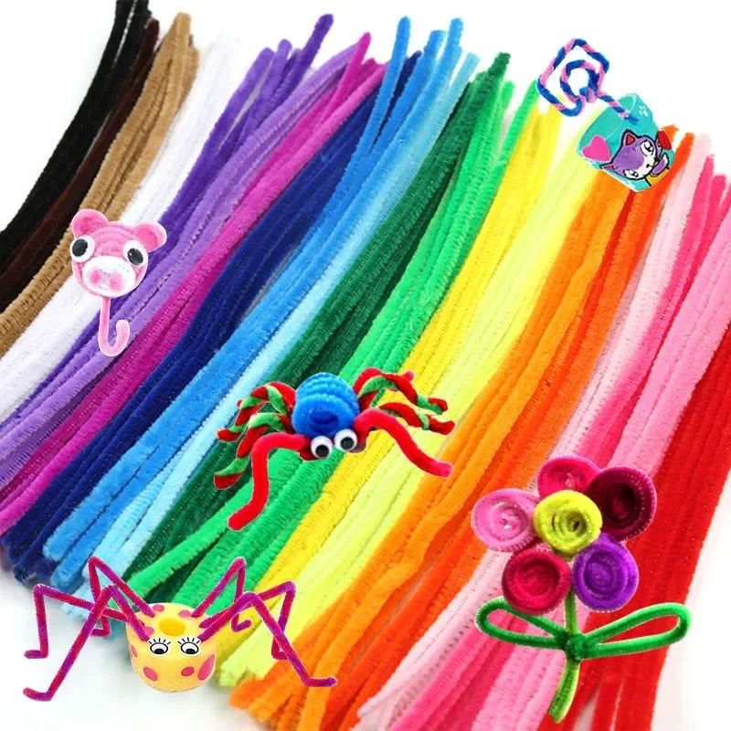 300/10pcs Colorful Chenille Stems Pipe Cleaner DIY Plush Tinsel Stem Wired Twist Stick Hair Strip Kids Handmade Educational Toys