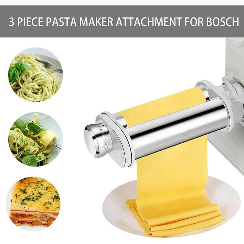 ABEZ Pasta Roller Attachment for Bosch Kitchen Mixer, Pasta Sheet Roller, Spaghetti & Fettuccine Cutter Maker Accessories C