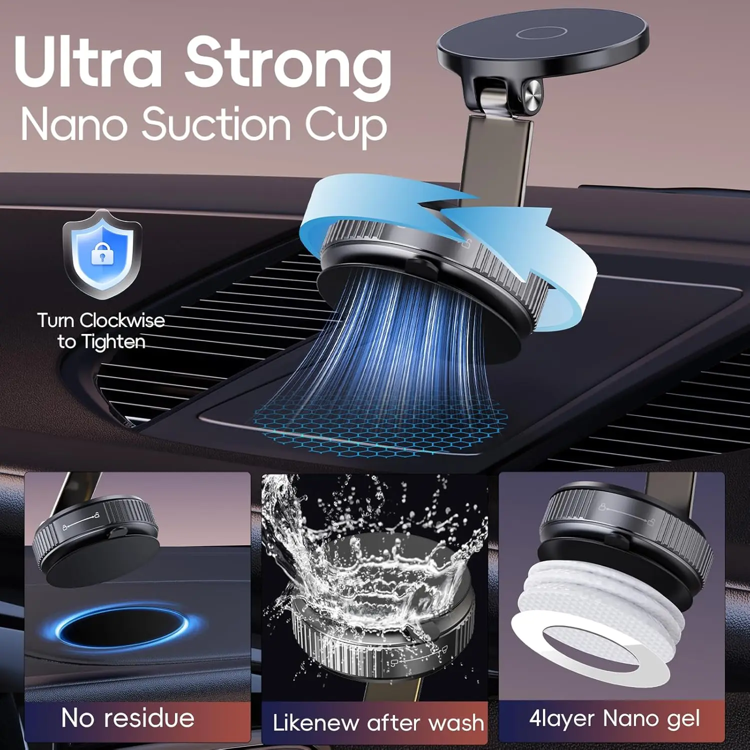 Магнитный держатель телефона для автомобиля 2026, 360° °   Регулируемое вакуумное всасывающее крепление для iPhone 16 Pro Max 15, 14, 13, 12 Plus