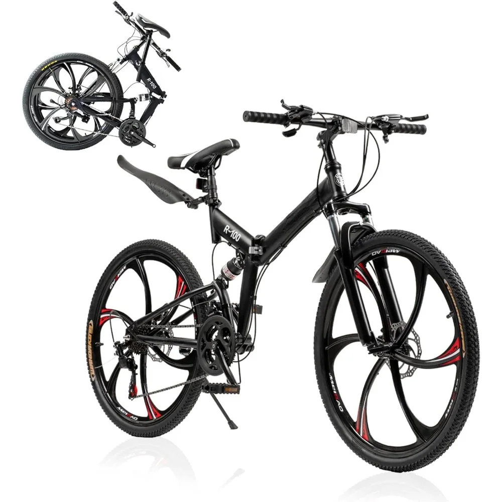 

26 inch high carbon steel folding mountain bike, 21 speed dual suspension city bike, adult folding bike for men and women