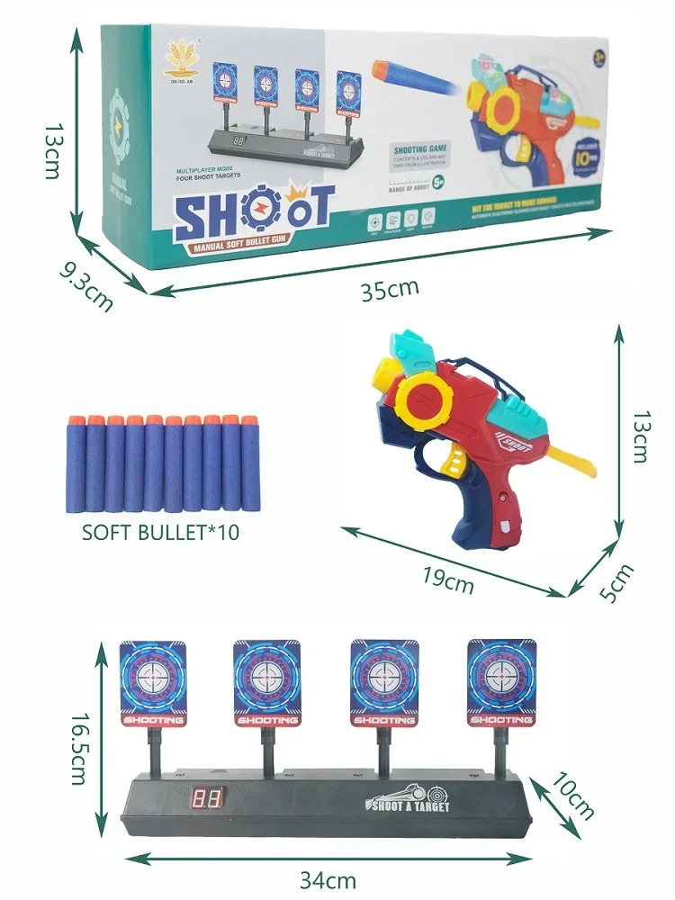 Kids Sound & Light Shooting Game Practicing Toys Electric Scoring Target 4 Bit Auto Reset Accessories With Soft Bullet Gun