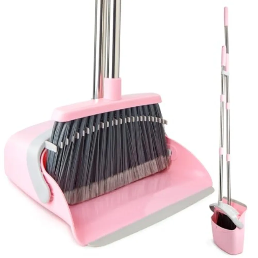 

Broom and Dustpan Combo Set Long Handle and Standing Dust Pan with Comb Teeth Efficient Floor Cleaning for Kitchen Outdoor Dorm