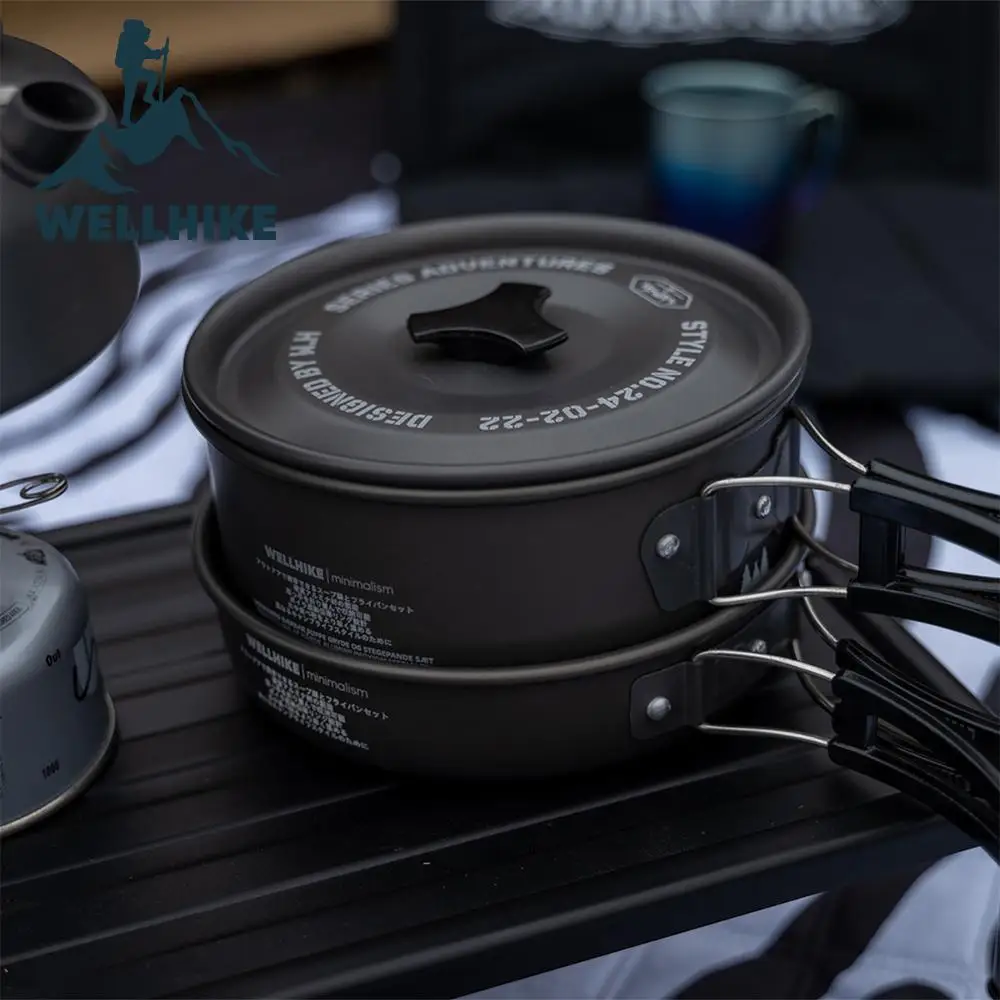 WELLHIKE-Juego de utensilios de cocina para acampar con hervidor de agua, estufa portátil para acampar, vajilla, olla para pesca al aire libre, suministros de cocina para acampar