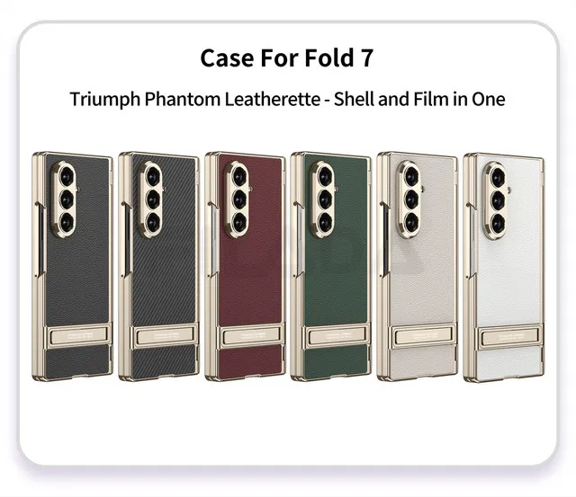 

Чехол для Samsung Galaxy Z Fold 7, гальванический матовый кожаный встроенный кронштейн, магнитный складной шарнир с крышкой из закаленной пленки