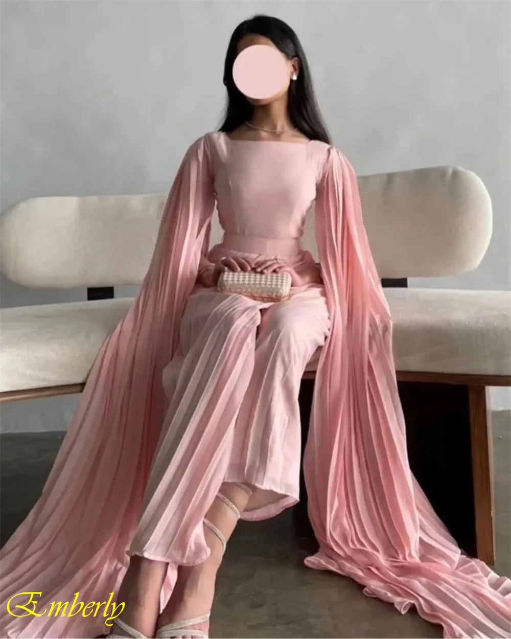 Customized Classic Evening Dress Pink Chiffon Party Dresses Modern Boat Neck Special Occasion Gowns High Quality Celebrity Gowns