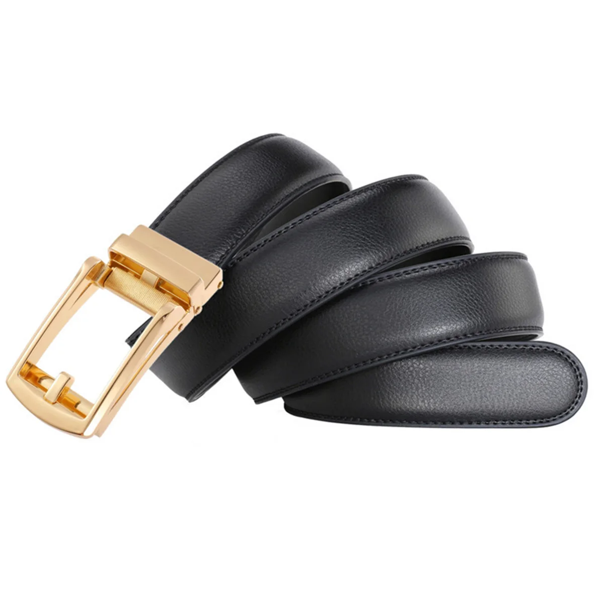 Women Leather Belt Gold Fake Buckle Reverse Pull Automatic Waistbelt Business Travel Fashion Circle Clothing Accessories