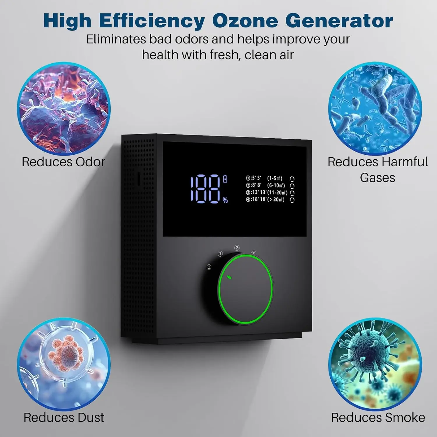 New Upgrade Air Ionizer – Ozone Odor Eliminator for Strong Odor 99% Cat Litter DeodorizerDog Poof Odor Removal, Plug In Negative