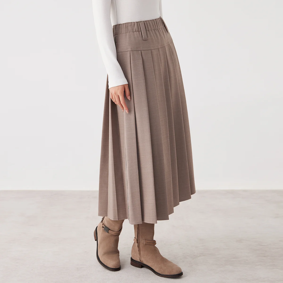 K2691W Australian wool autumn and winter midi pleated skirt high quality luxury women's clothing