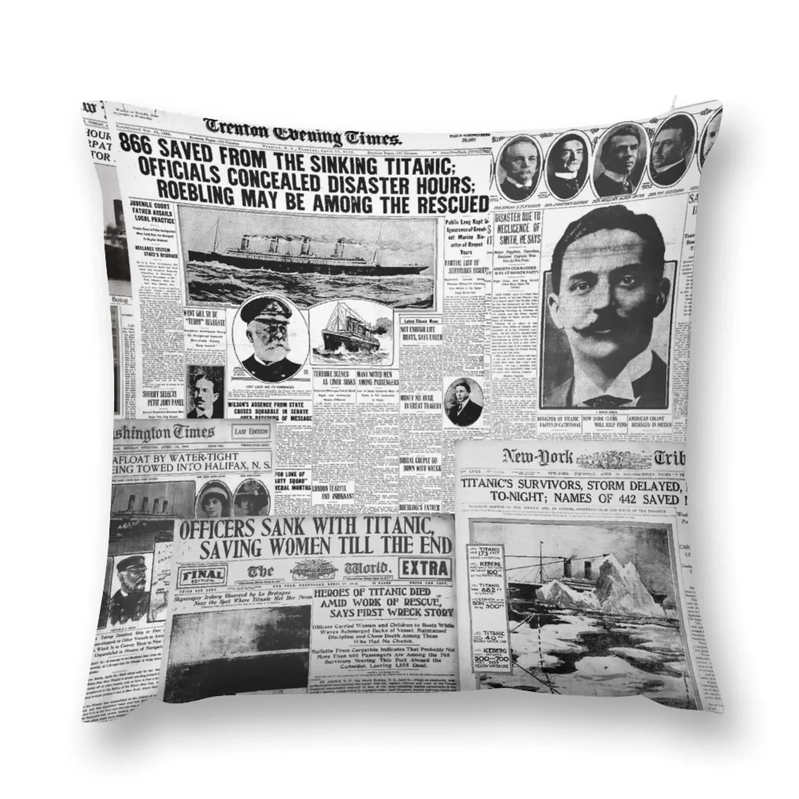 

Antique Titanic Newspaper Headlines Pattern Throw Pillow Cushion Cover Decorative pillow case pillow