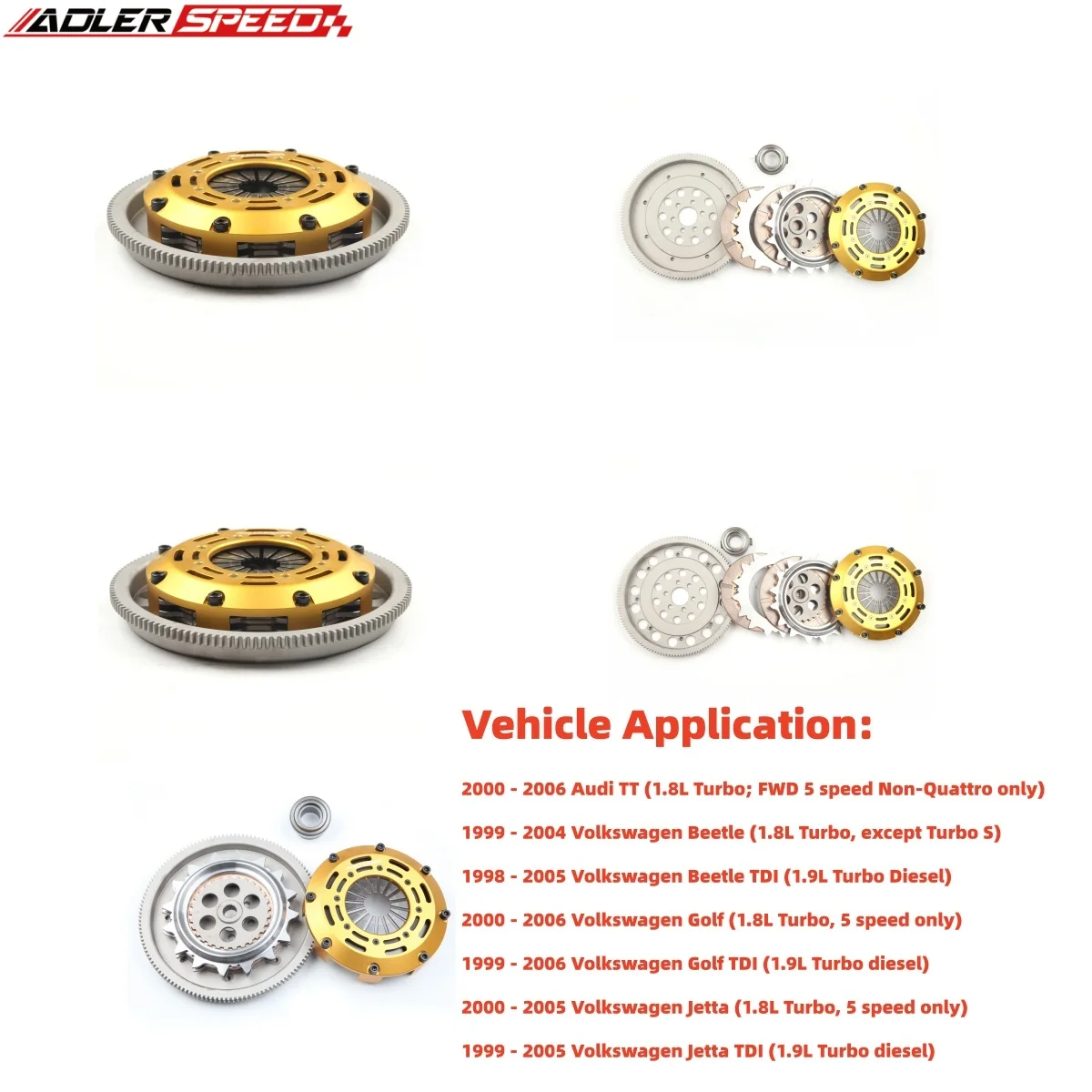 

Комплект двухдисков сцепления ADLERSPEED Racing, стандартный/средний для Audi TT 1.8L для VW Golf Jetta Beetle 1.8L 1.8T 1.9L TDI