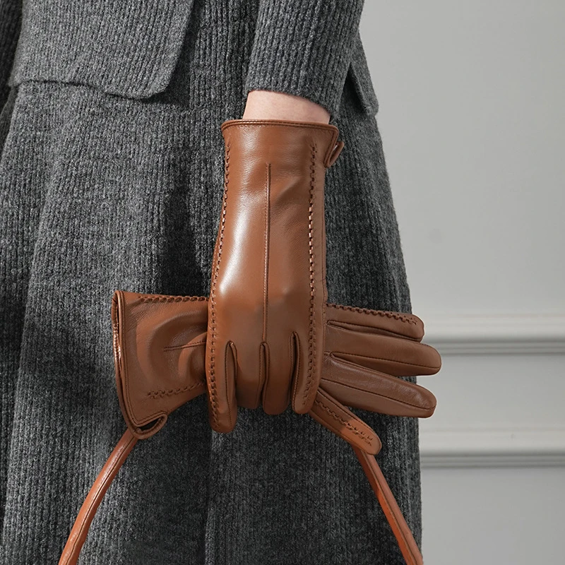 Women's Winter Genuine Sheepskin Gloves, Plush Lined Touchscreen Warm Windproof Gloves for Driving Cycling