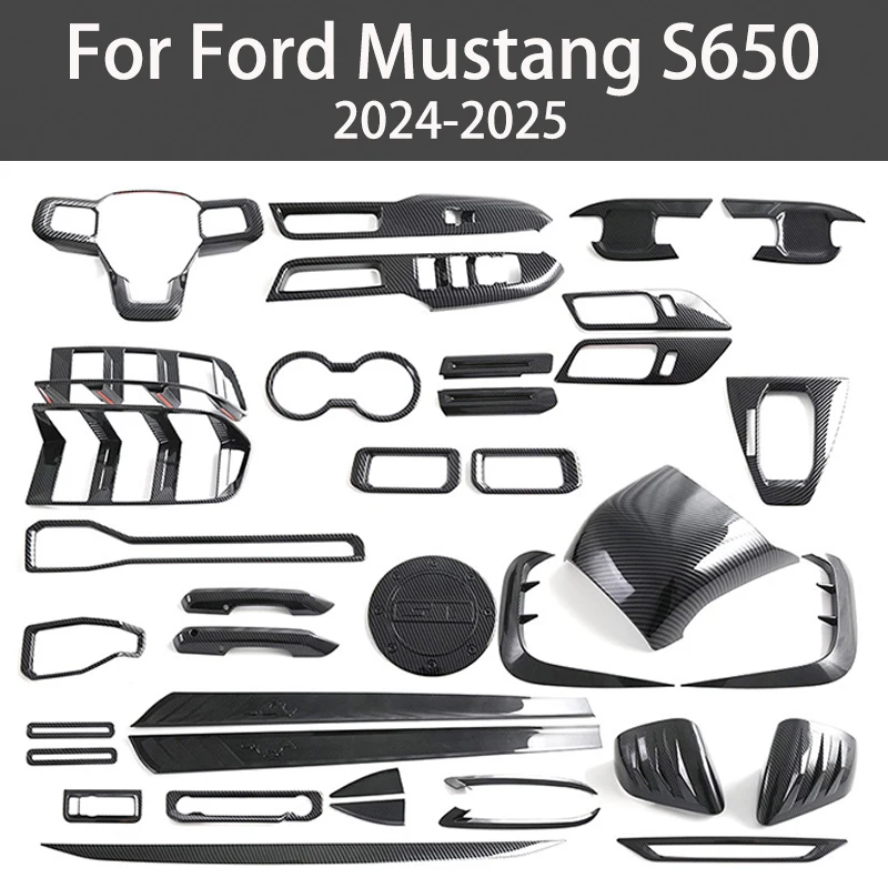 

For Ford Mustang S650 2024 2025 ABS Carbon Fiber Window Lift Switch Frame Steering Wheel Trim Air Vent Cover Decoration Decal