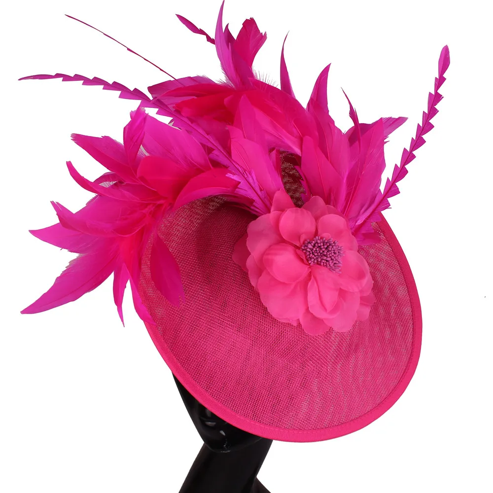 Luxury 30Cm Feather Decorated Fascinator Hat For Women Elegant Hair Clip Headdress For Wedding Church Cocktail Banquet Party