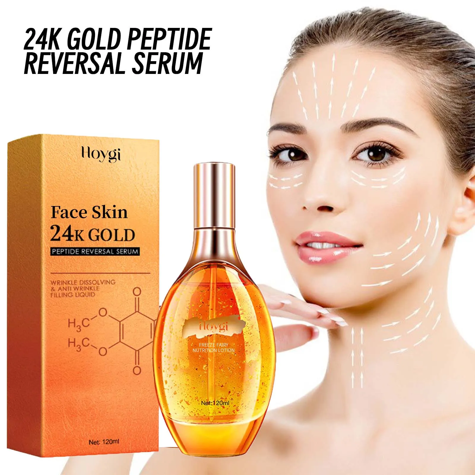 

24K Gold Peptide Facial Essence Hydrating Wrinkle Tightening & Firming Youth Revitalizing Face Serum Brightening Anti Aging