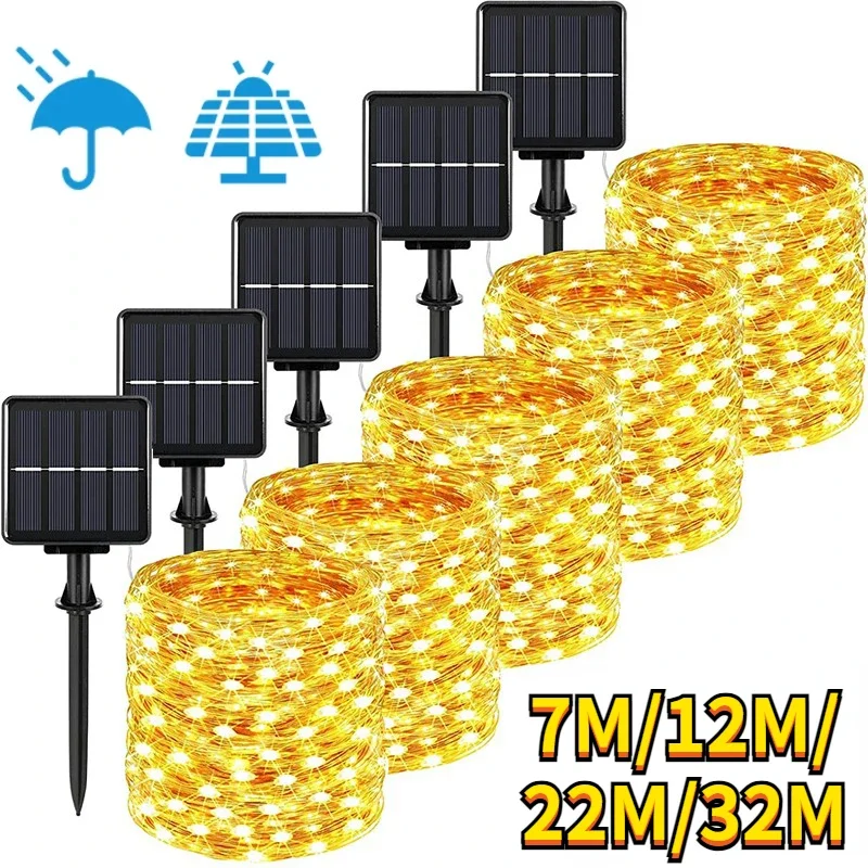 32m/22m/11m/7m Solar LED Light Outdoor Festoon Waterproof Garden Fairy String Lights for Wedding Christmas Party Tree Decor