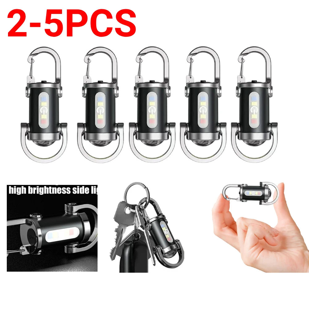

2-5pc Mini COB LED Flashlight Keychain Light Rechargeable Pocket Torch 6 Modes Multifunction Work Light for Camping Emergency