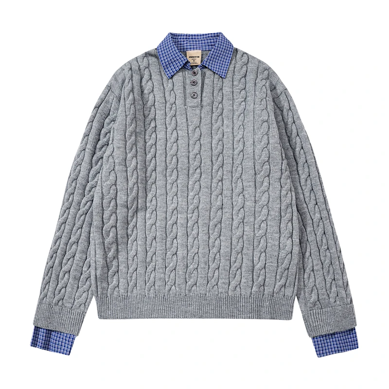 

Вязаный свитер GXFortune с твидовым узором, свободный крой, длинный рукав, унисекс, повседневный, теплый и комфортный для осени и зимы