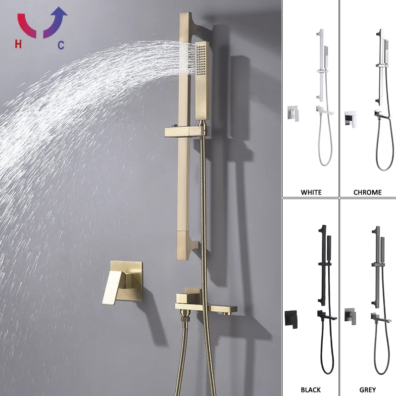 

Shower Faucet Diverter Handheld Shower Square Spout Single handle Concealed Brass Support Bathroom Mixer 2 Functions Shower