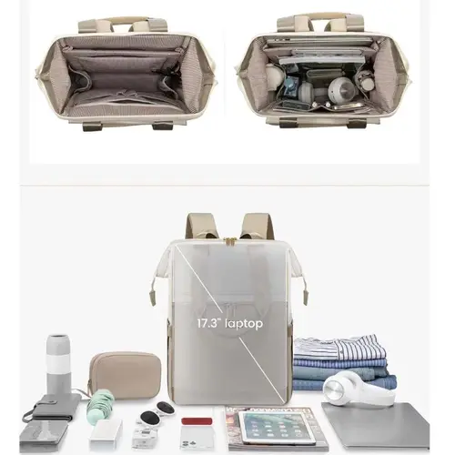 Imagen 2 del producto Nueva computadora portátil de viaje transfronteriza versátil y sencilla para mujer, equipaje de gran capacidad, mochila de color crema