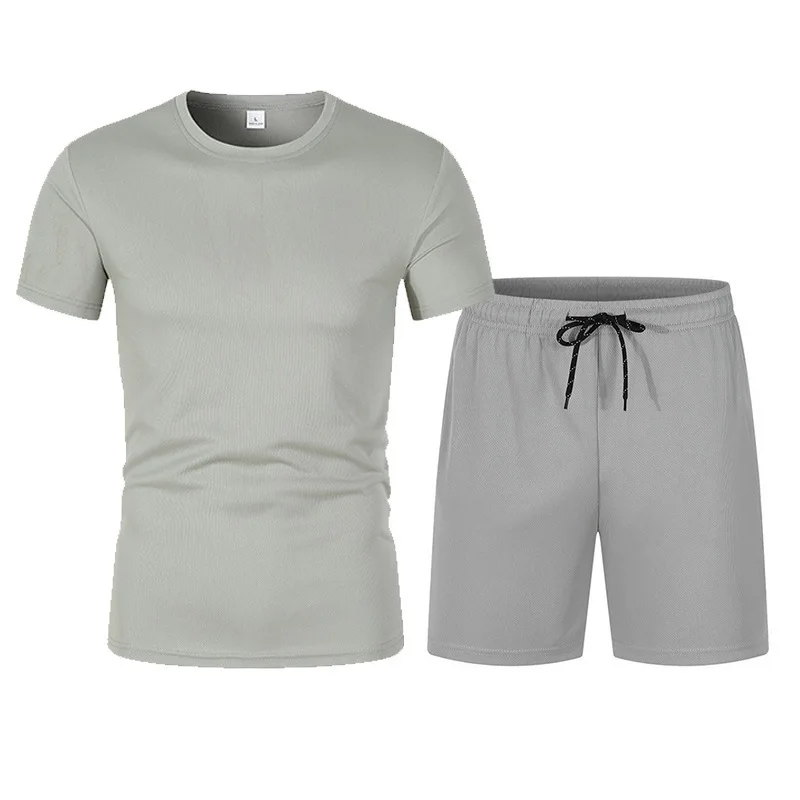 Ensemble printemps/été pour hommes, T-shirt à manches courtes en maille + Short à 5 points, ensemble 2 pièces, vêtements de sport d'été pour course à pied et Fitness