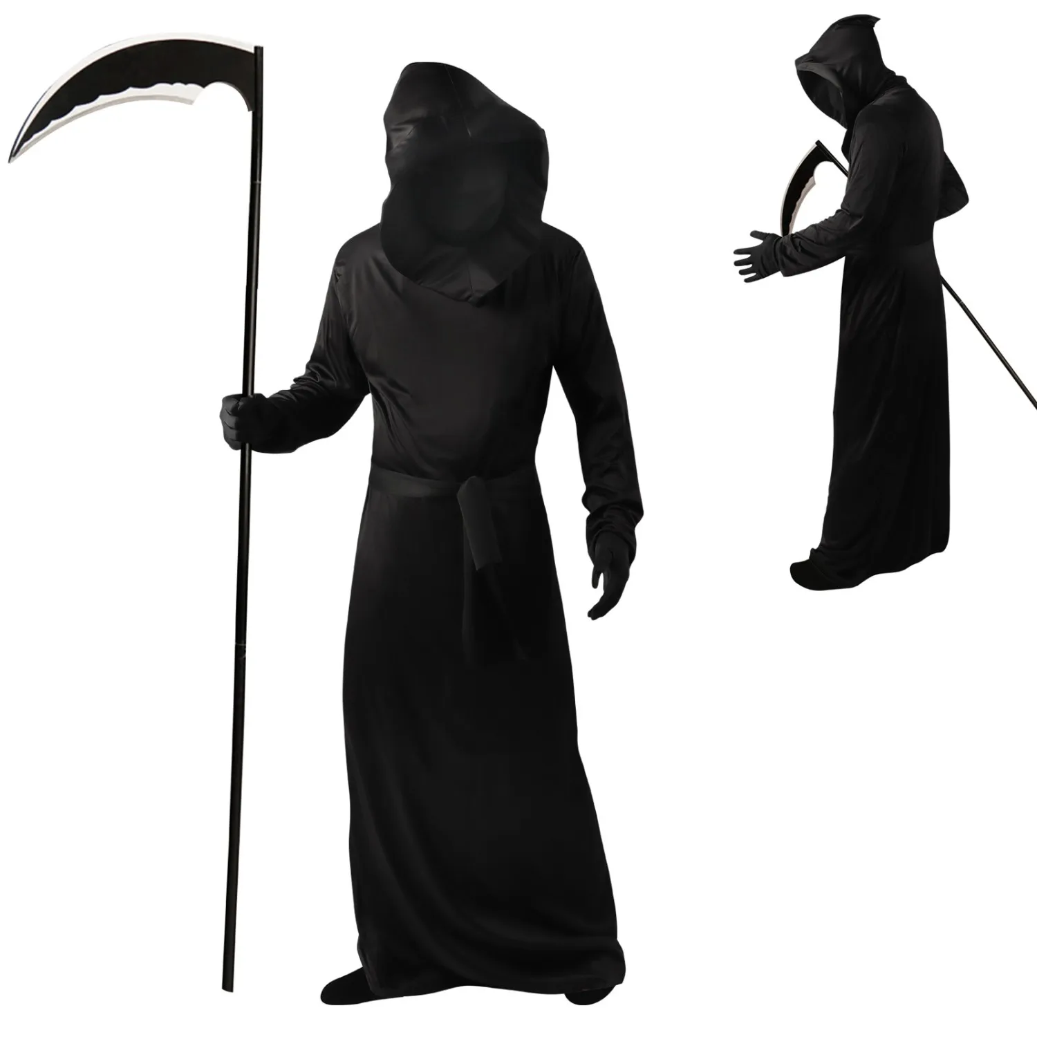 

Bla Devil loween Costume Ghost Festival Reaper Scythe Monster Role COS Play Full Body Suit with Headwear for Women