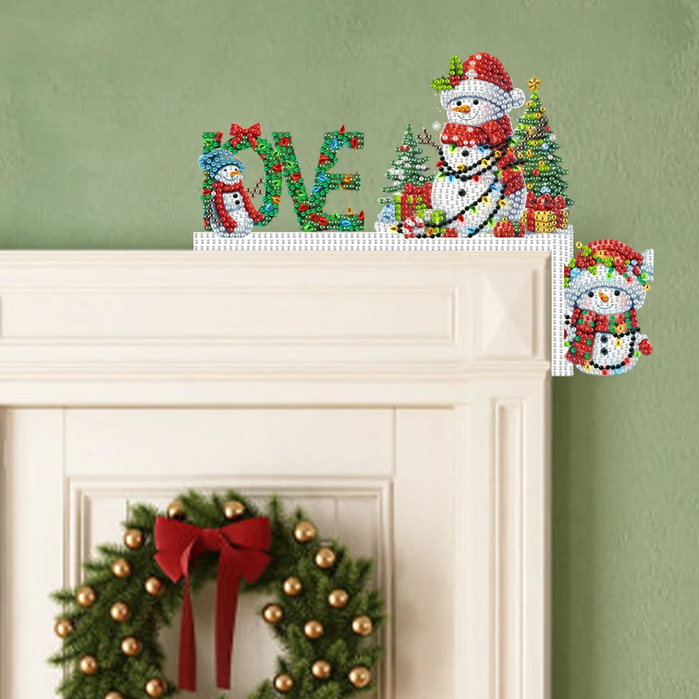 

Wooden Christmas Theme Diamond Painting Door Topper Decor 5D DIY Diamond Painting Front Door Corner Sign for Party Ornament