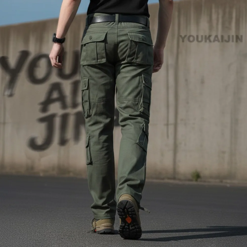 2026 Mens Cargo Pants Spring Autumn 2026 8 Pocket Hiking Fishing Loose Fit Casual Straight Leg Drawstring Bottoms Big Size 42 44