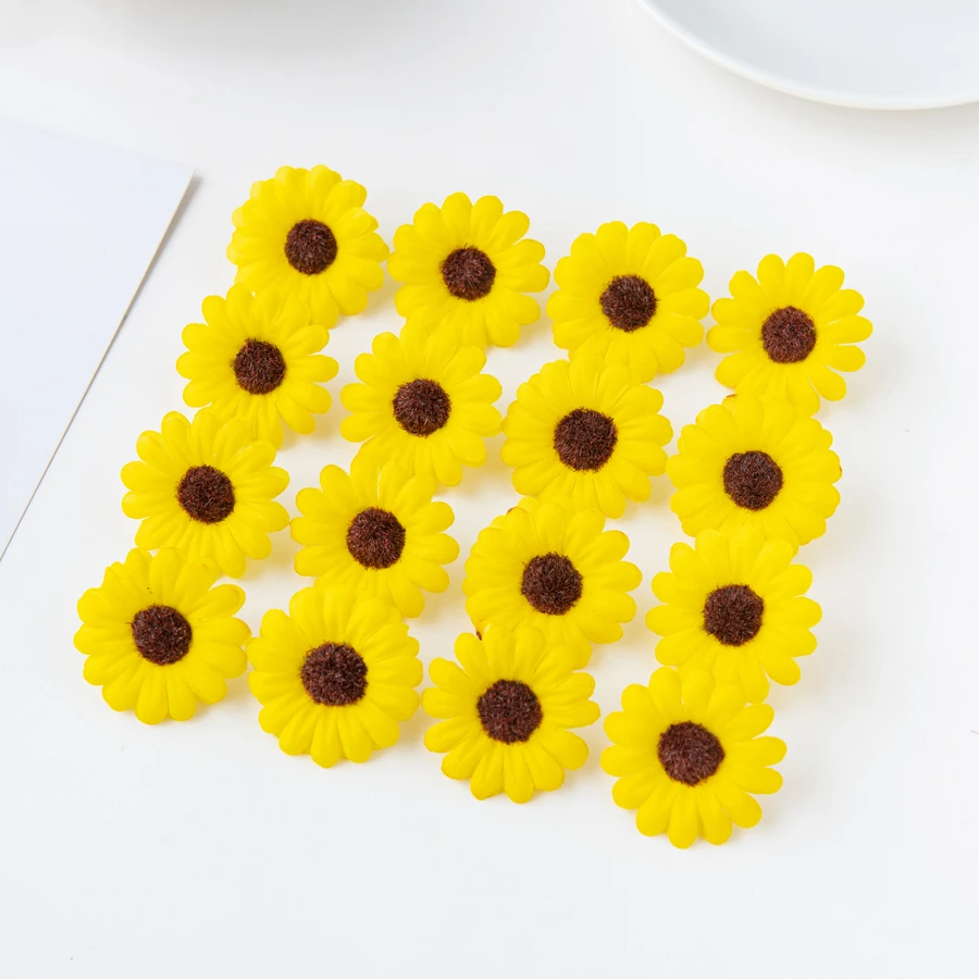 100 Stück Künstliche Sonnenblumen für Scrapbooking, Weihnachtsdekoration für Zuhause, Hochzeit, Garten, DIY-Süßigkeitenbox, Brautaccessoires, Sonderangebot – Detail 5