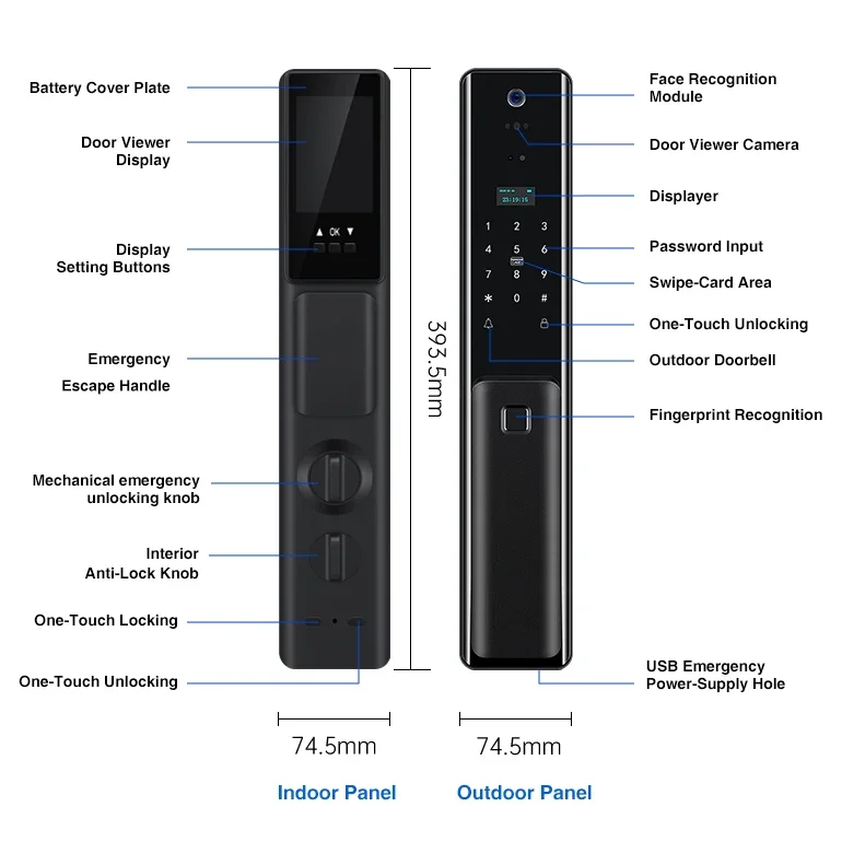 Smart Home Door Lock com câmera, impressão digital, 3D Face Recognition Gate Lock, WiFi APP Controle