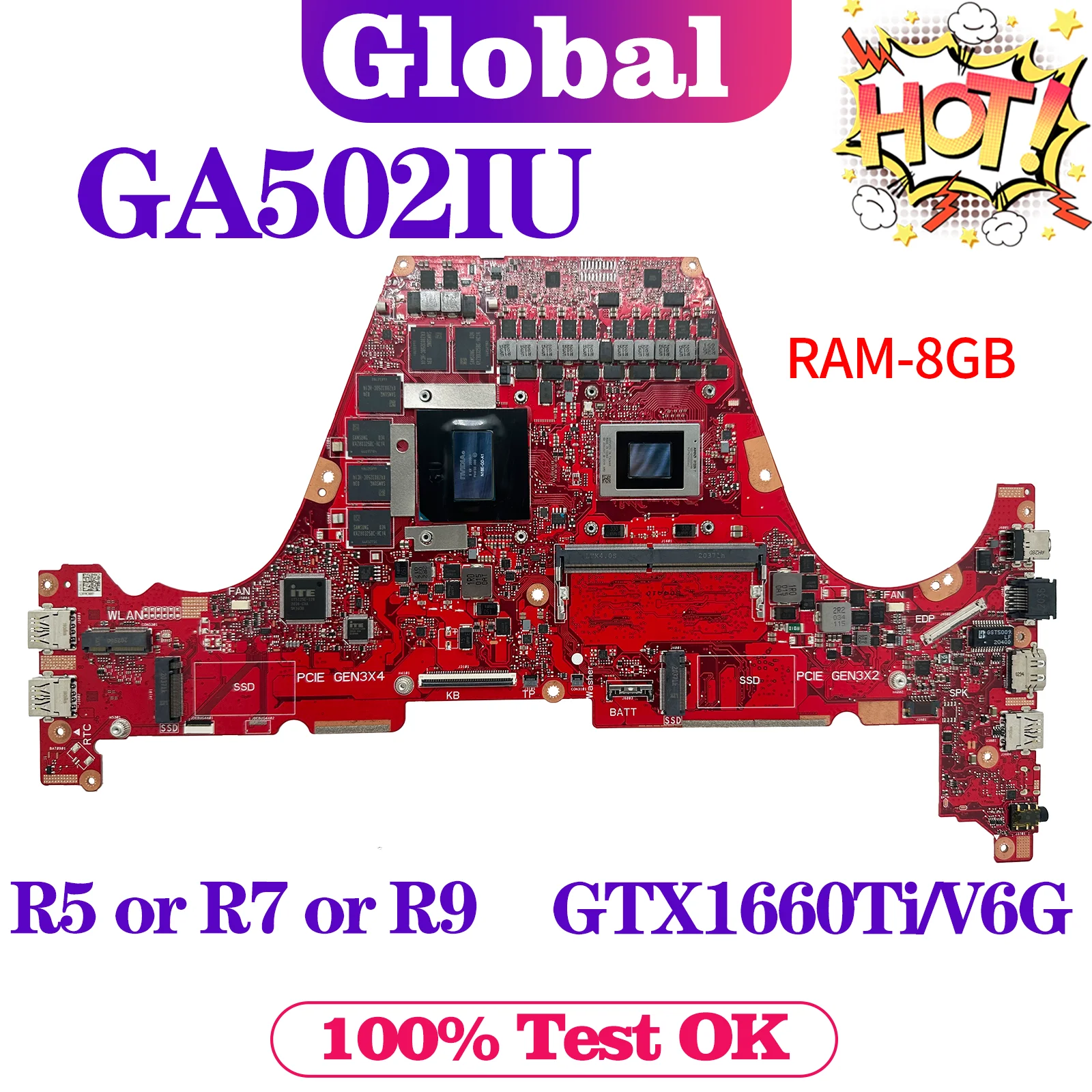 Imagem -02 - Kefu-placa-mãe do Portátil para Asus Ga502iv Ga502iu Ga502 Ga502du Ga502i r5 r7 r9 Gtx1660ti V6g Rtx2060 gb de Ram 8gb