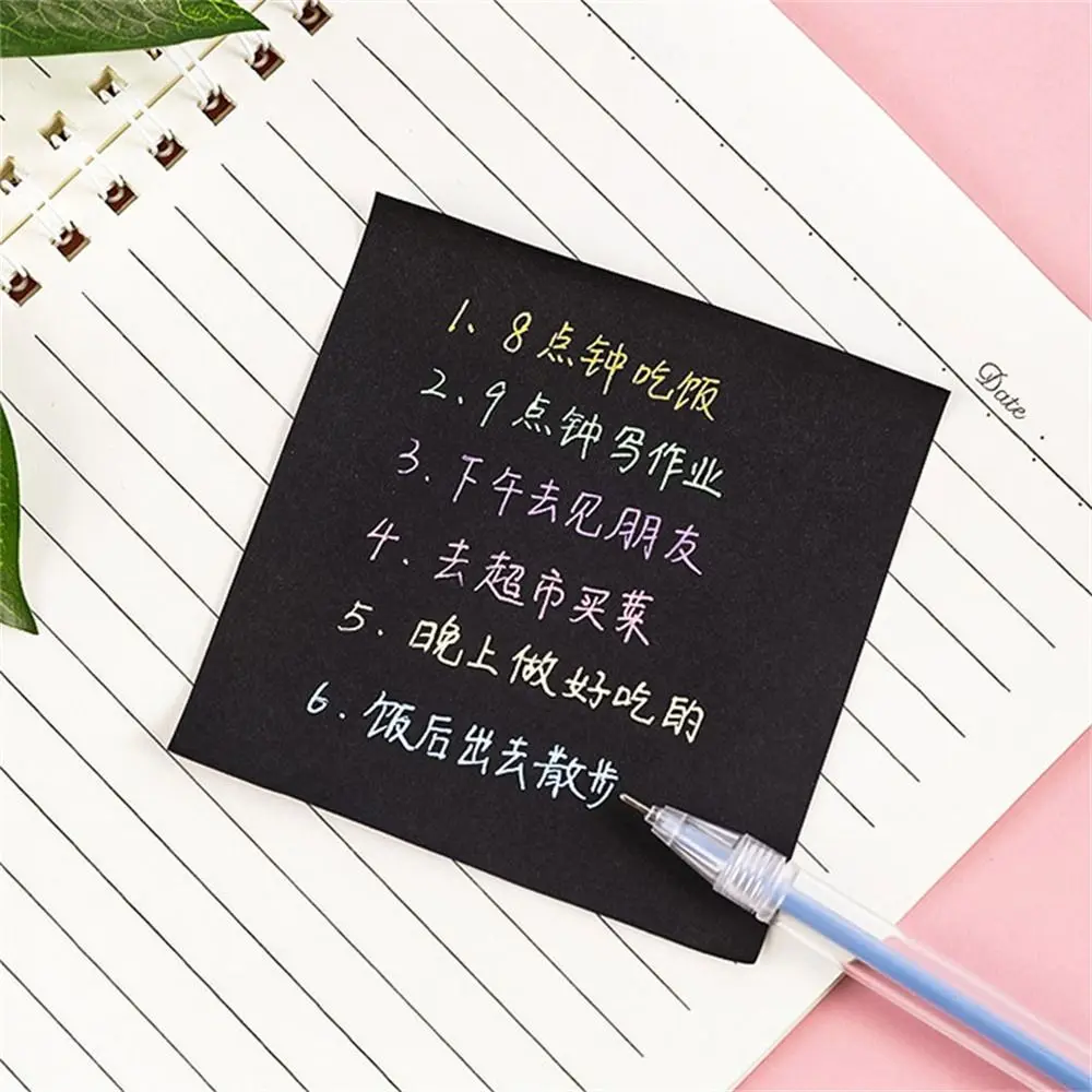 Student Children Self-adhesive Sticky Notes Message Notes Easy Post Notes Black Notepads 50 Sheets Square Memo Pad Writing Pad