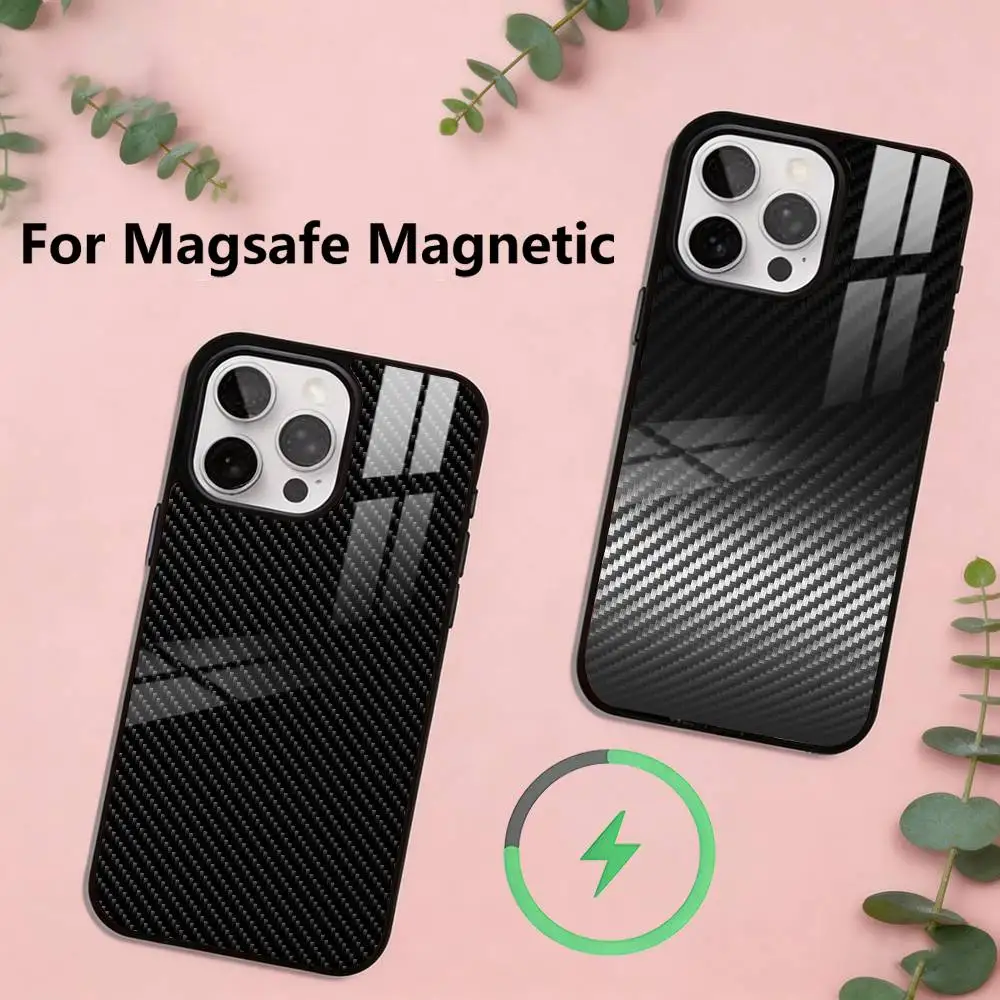 

Carbon fiber texture Phone Case Magnetic with Magsafe Wireless Charging For iPhone17,16,15,14,13,12,11 Plus,Pro