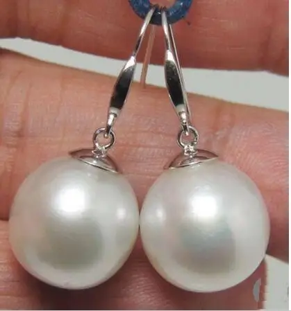 Huge Perfect round AAA+ 12mm white South Sea Pearl 14K WHIT Gold Earrings